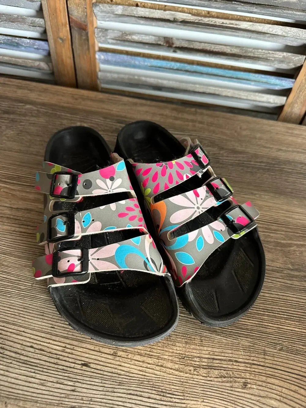 Birkenstock Birki's Haiti Sandals 37 Colorful Floral Slide Buckles